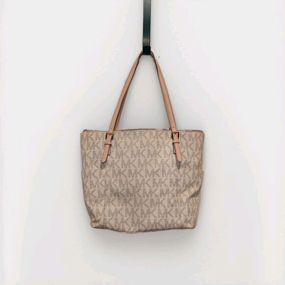 Michael Kors Jet Travel Set Top Zip Signature Monogram Tote - Vanilla - Picture 3 of 10